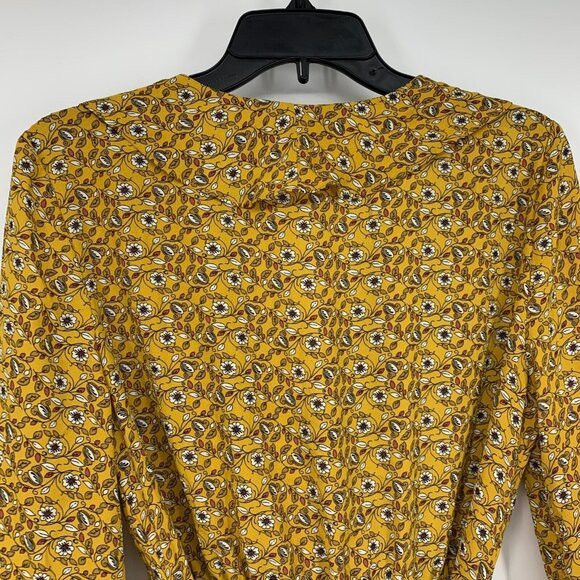 Max Studio Top Yellow Floral Print Faux Wrap Long Sleeve Ruffle - Picture 9 of 10